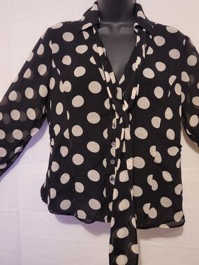 Polka Dot Tie-Front Blouse in Black and White